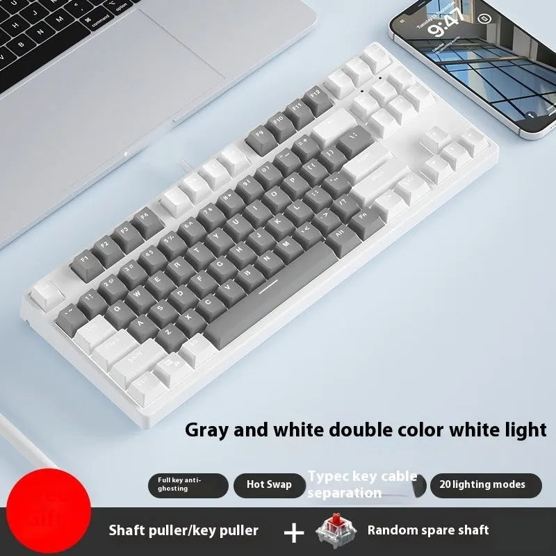 87-key wired mechanical gaming keyboard with dual-colour keycaps and hot-swap switches