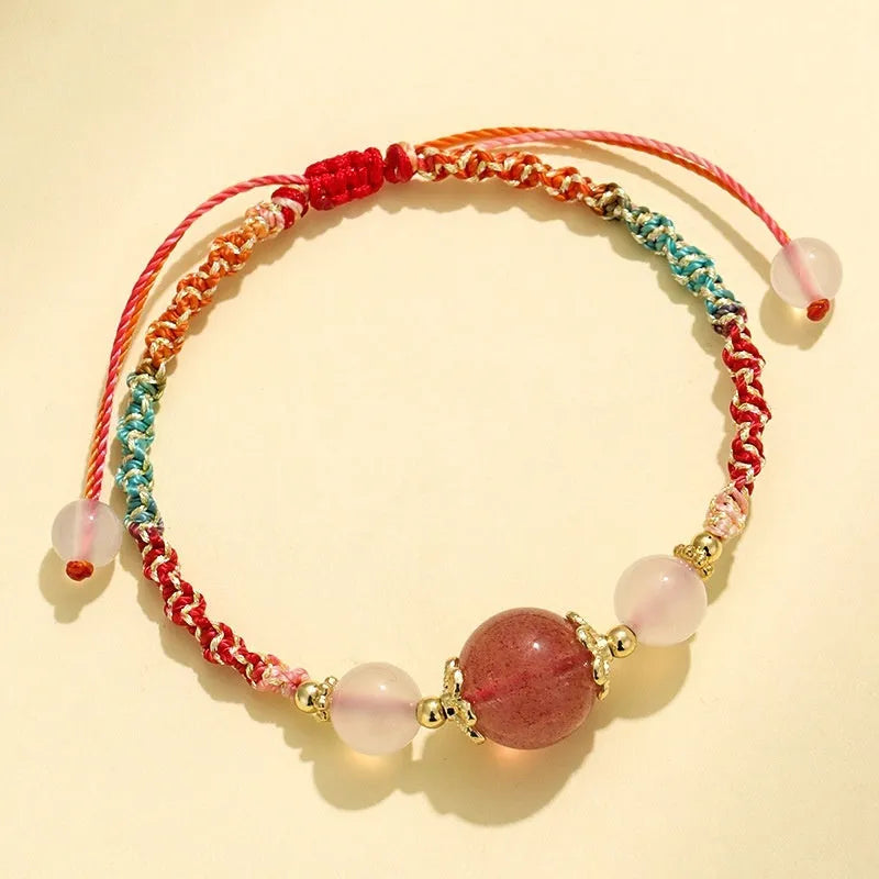 Hand-woven white agate couple bracelets with choice of 12mm central stones in diamond pattern