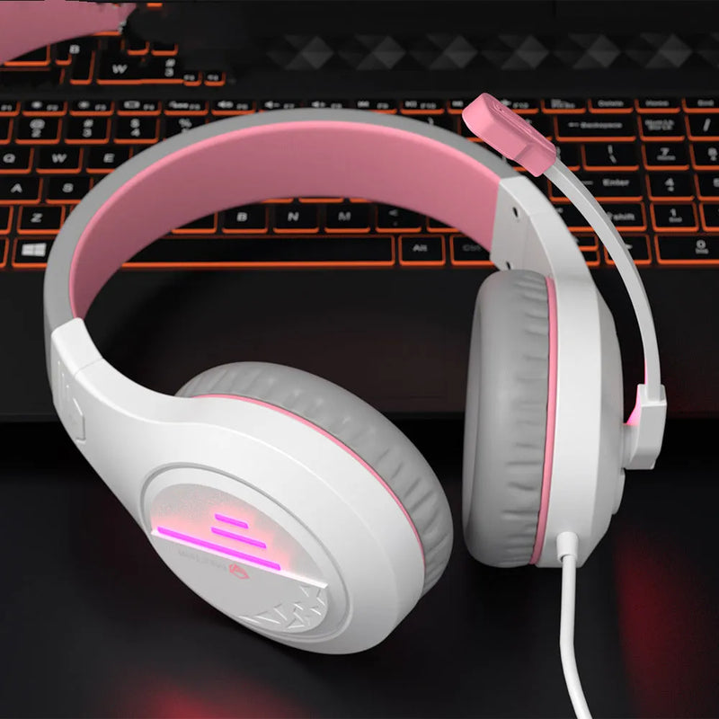Lightweight wired gaming headset with 50mm high-fidelity drivers, adjustable headband and noise reduction microphone for PC and console gaming, available in black orange, white orange and white powder colour options