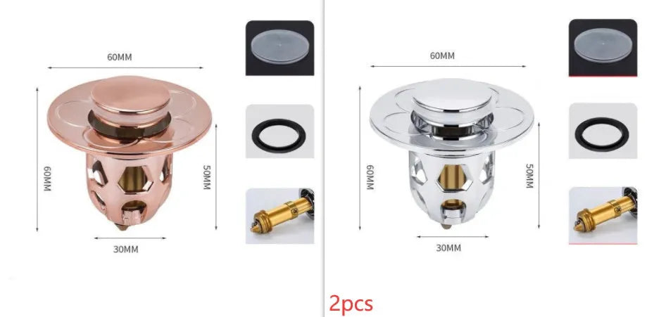 Copper core bouncing washbasin drain plug with universal 1.1-1.5 inch head in metallic finish