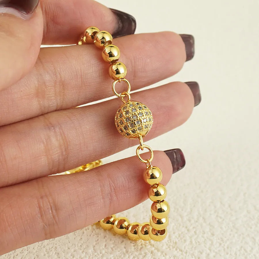 Women's copper bracelet with heart-shaped Arabic design and zircon stones for daily jewellery