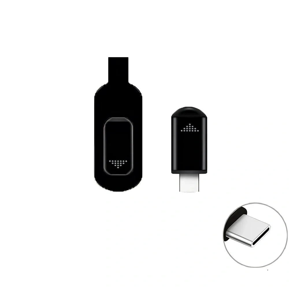 Black mobile phone infrared remote control learning device measuring 42mm by 14mm by 8mm with smartphone connection