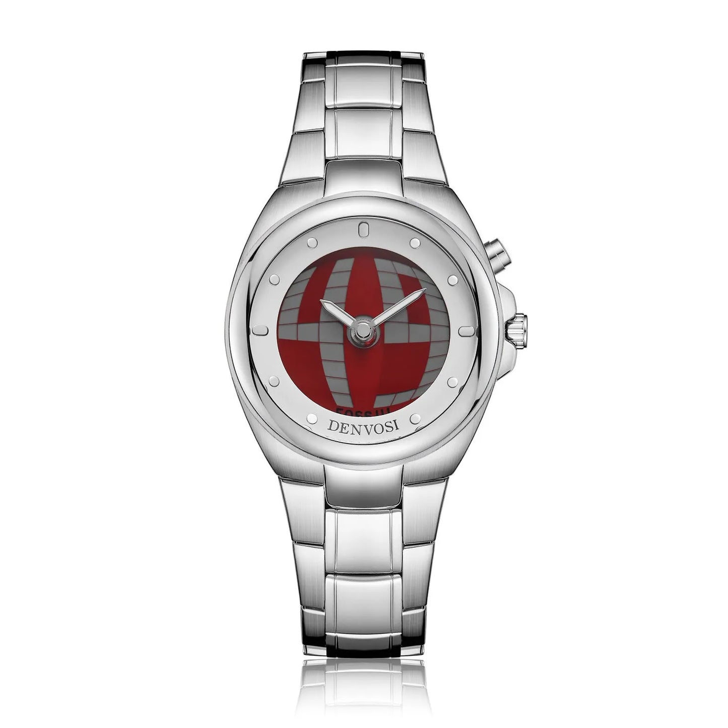 Men's Y2K style digital dual display watch with red face and alloy strap