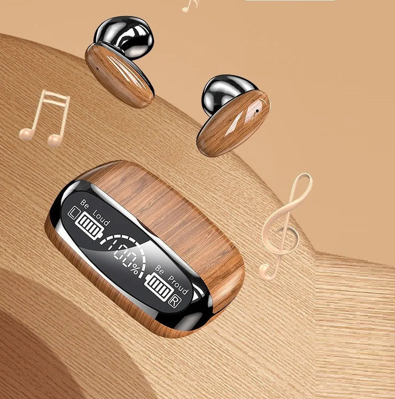 M35 Wood Grain Bluetooth Headset Wireless Headphones TWS Sports Model with Power Display, 20 Metre Range, Noise Reduction and Stereo Sound for Commuting, Gym Use and Gift Occasions