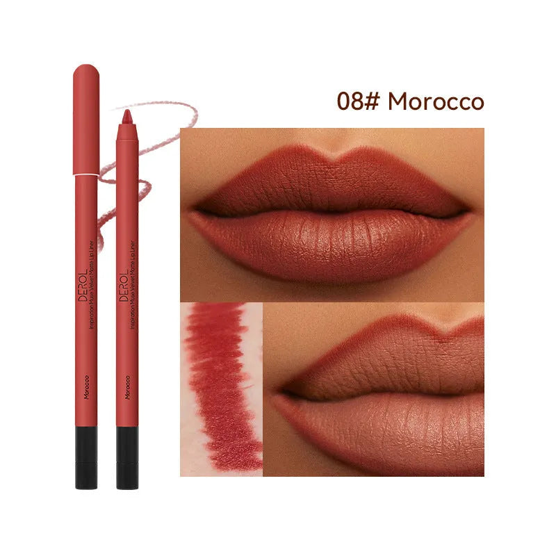 Matte lipstick and lipliner velvet mist, 0.6g, 14.9cm, shown in shades C01 to C08