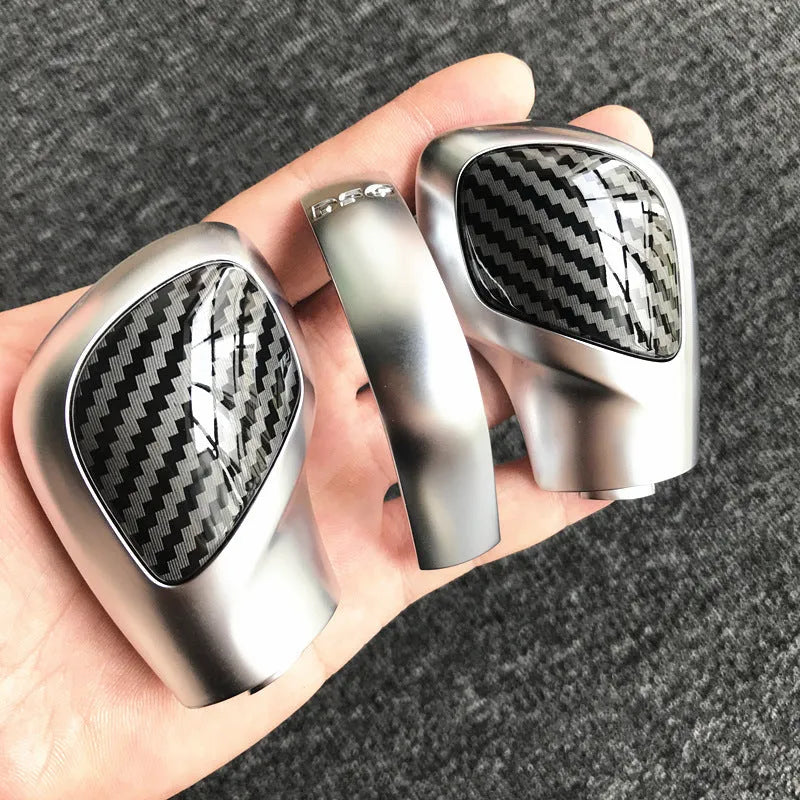 Carbon fibre gear shift side cover for Volkswagen DSG transmission with leather knob