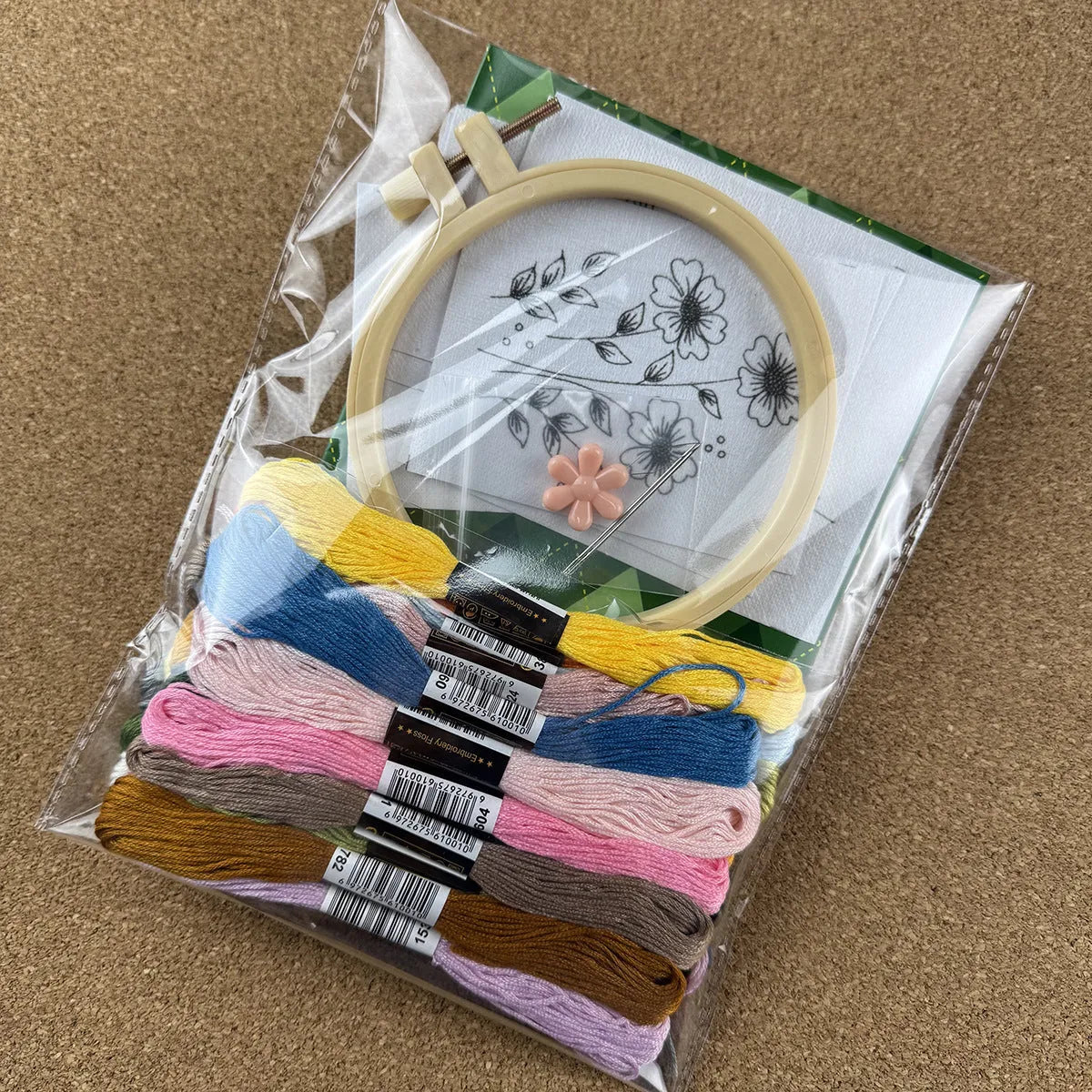 Nordic style beginner embroidery package with water-soluble fabric measuring 18.5x23x2cm