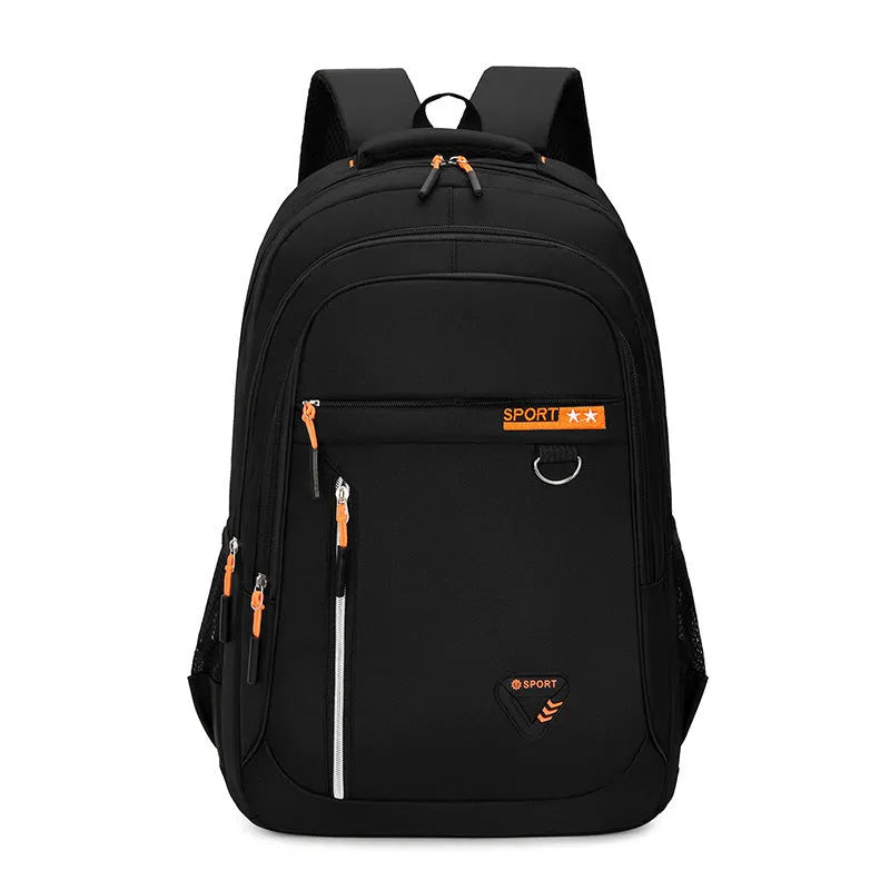 Men's large capacity Oxford cloth schoolbag with air pillow belt system in black colour with letter pattern detail