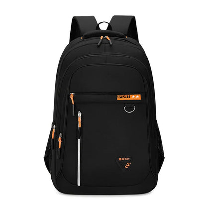Men's large capacity Oxford cloth schoolbag with air pillow belt system in black colour with letter pattern detail