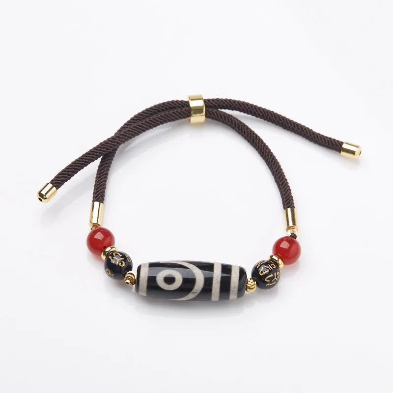 Tibetan ethnic style dzi bead agate bracelet with 8mm geometric beads in handcrafted construction