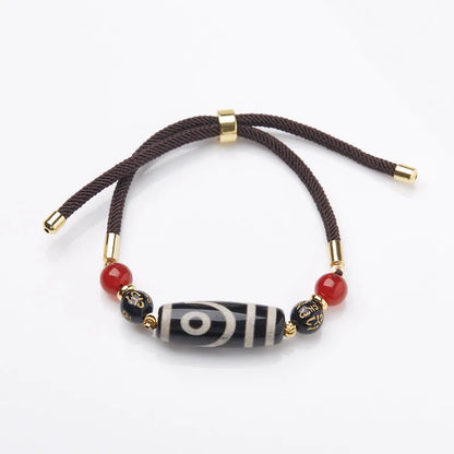 Tibetan ethnic style dzi bead agate bracelet with 8mm geometric beads in handcrafted construction