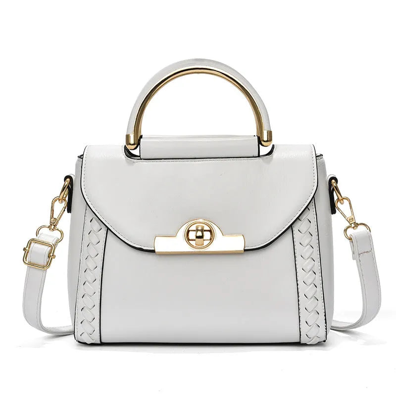 Women's PU leather crossbody messenger bag with double connector strap, soft handle, horizontal square shape, sold in black white or green