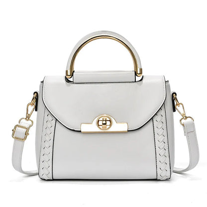 Women's PU leather crossbody messenger bag with double connector strap, soft handle, horizontal square shape, sold in black white or green