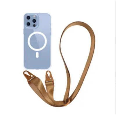 Magnetic lanyard crossbody transparent phone case for iPhone 16 series in TPU PC with anti-fall back cover