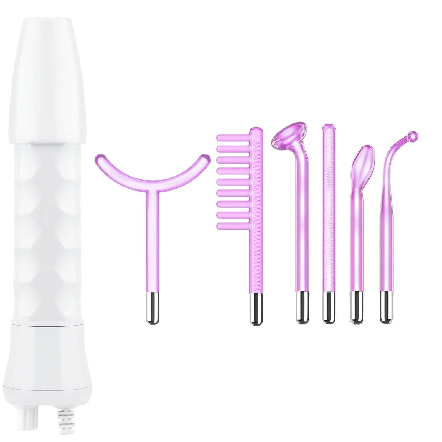 Purple high wave electrotherapy rod beauty instrument with six accessory heads for skincare treatments