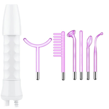 Purple high wave electrotherapy rod beauty instrument with six accessory heads for skincare treatments