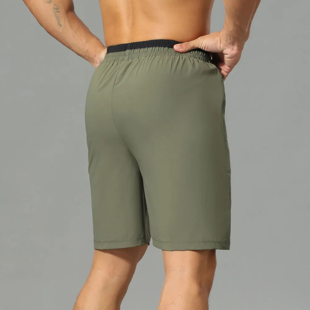 Men's grey ice silk quick-drying loose running pants in cropped length