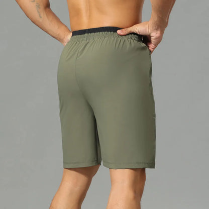Men's grey ice silk quick-drying loose running pants in cropped length