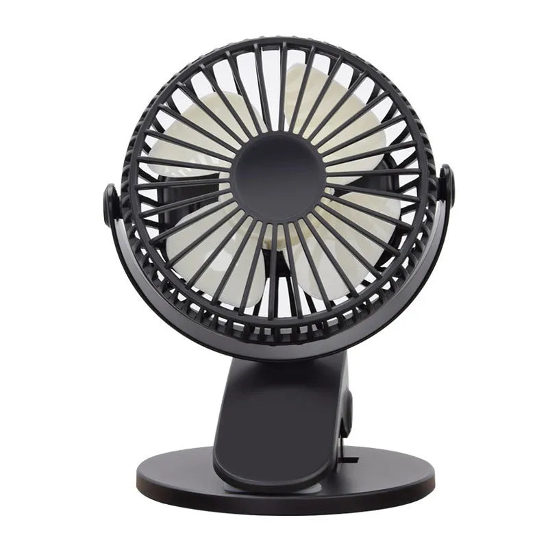 USB rechargeable mini clip fan in white with brushless motor and battery options