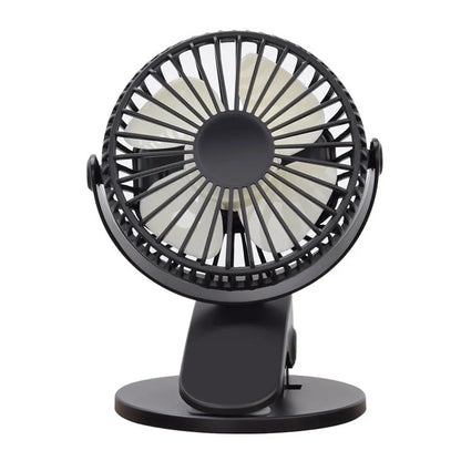 USB rechargeable mini clip fan in white with brushless motor and battery options