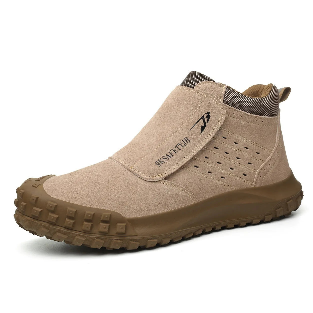 Low-top welder safety work shoe in sand colour with steel toe cap and lace-up front.