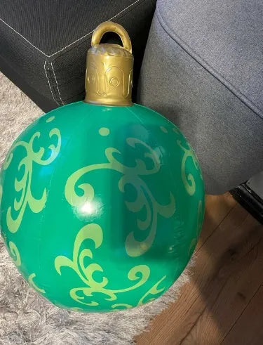 Large 60cm inflatable PVC Christmas decoration ball in bright colours for outdoor garden or tree display.