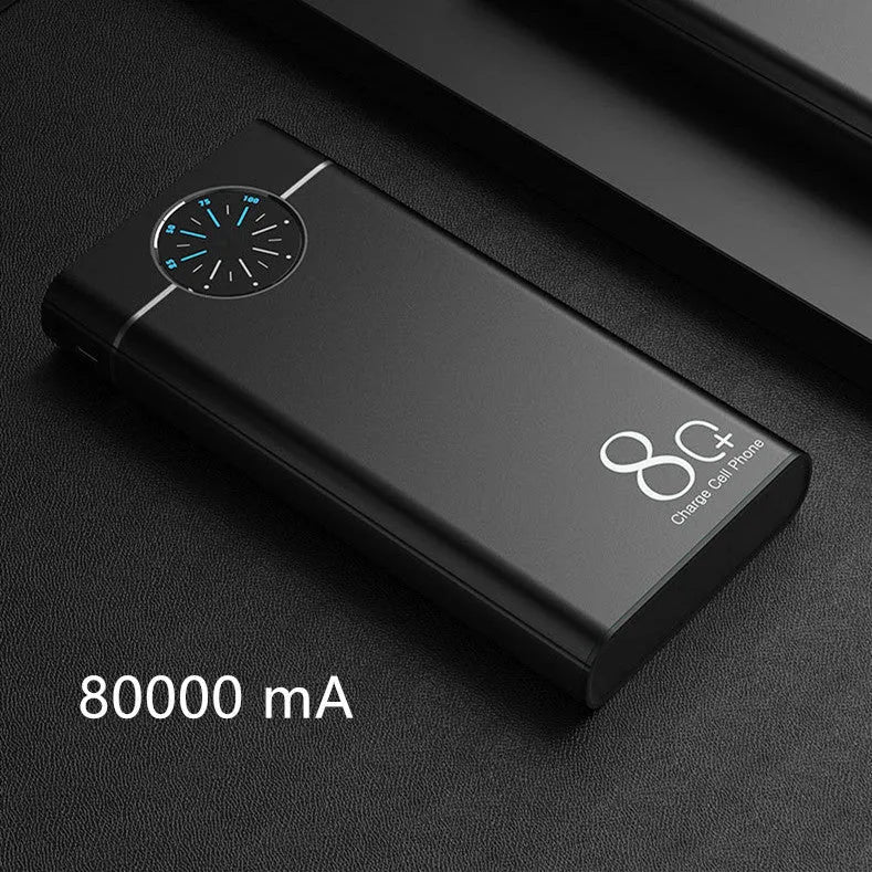 Black, red, and blue coloured 20000mAh fast charging portable power bank with alloy casing.