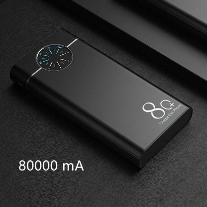Black, red, and blue coloured 20000mAh fast charging portable power bank with alloy casing.