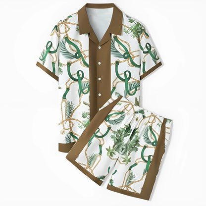Plaid pattern beach outfit set with short sleeve shirt and trousers for teenagers