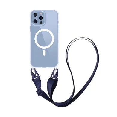 Magnetic lanyard crossbody transparent phone case for iPhone 16 series in TPU PC with anti-fall back cover