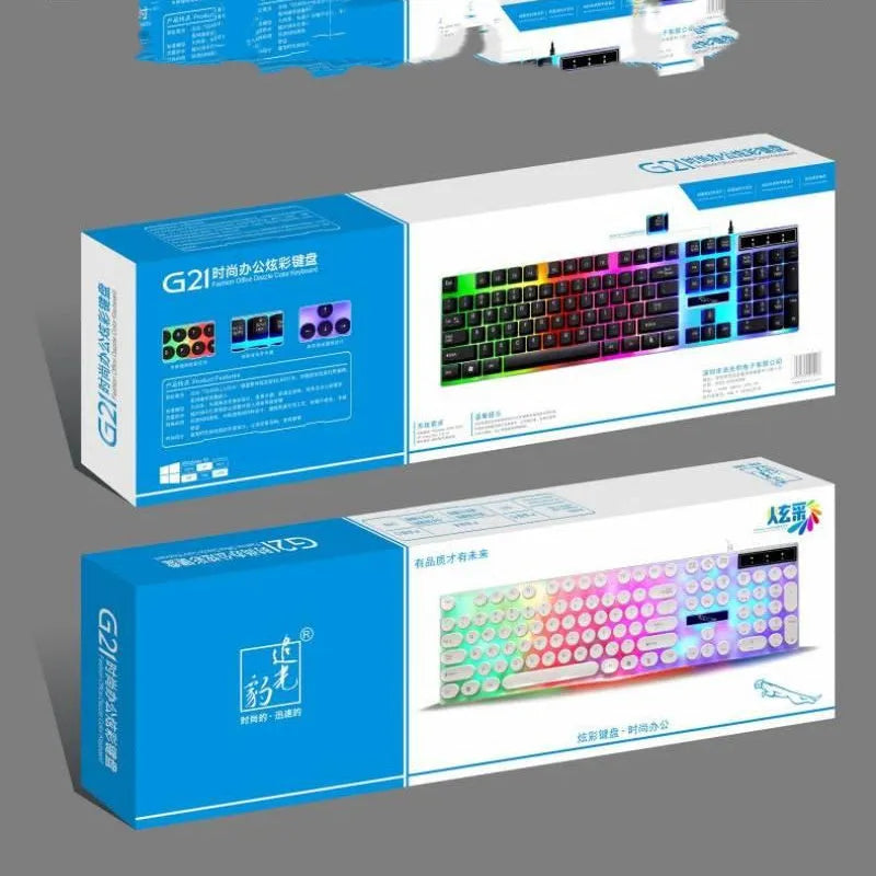 White waterproof gaming keyboard with RGB backlight and 104 keys on black desk