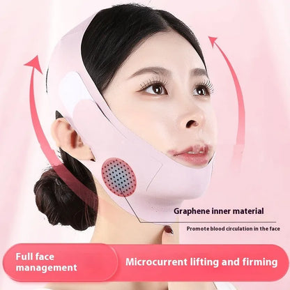 Green and purple breathable fabric V face shaping mask for lifting and tightening.