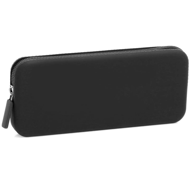 Silicone dustproof travel makeup brush storage bag with modern simplicity design, measuring 20x8x2.5cm, available in ten colours including black, pink, yellow, green, grey blue, khaki, brown, white, red, and dark pink for organising cosmetic tools