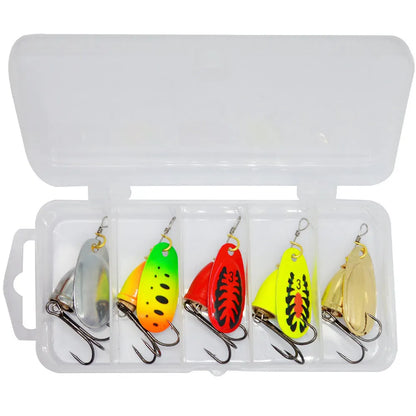 R composite rotating sequins copper bell fishing lure in seven colours showing 3# size and metal construction