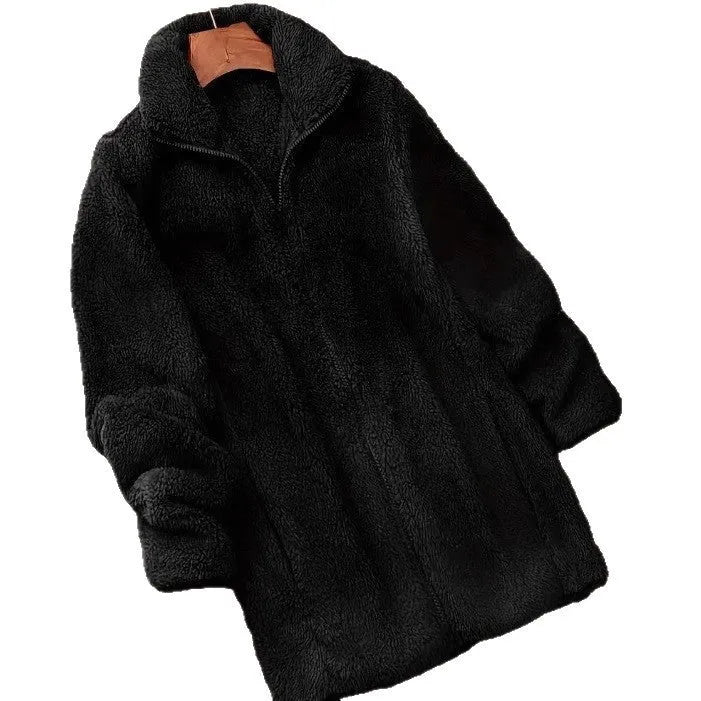 Double-sided velvet fleece jacket in black, navy blue, or khaki colour