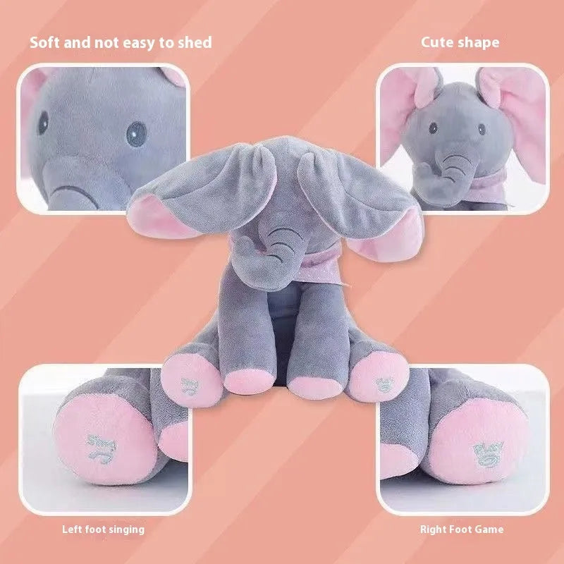Singing plush elephant toy in blue or pink with music and sound, English battery version, single doll