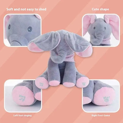 Singing plush elephant toy in blue or pink with music and sound, English battery version, single doll