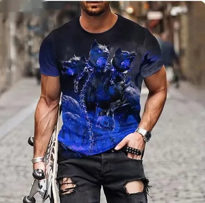 Men's black t-shirt with a fierce 3D printed lion graphic on the chest.