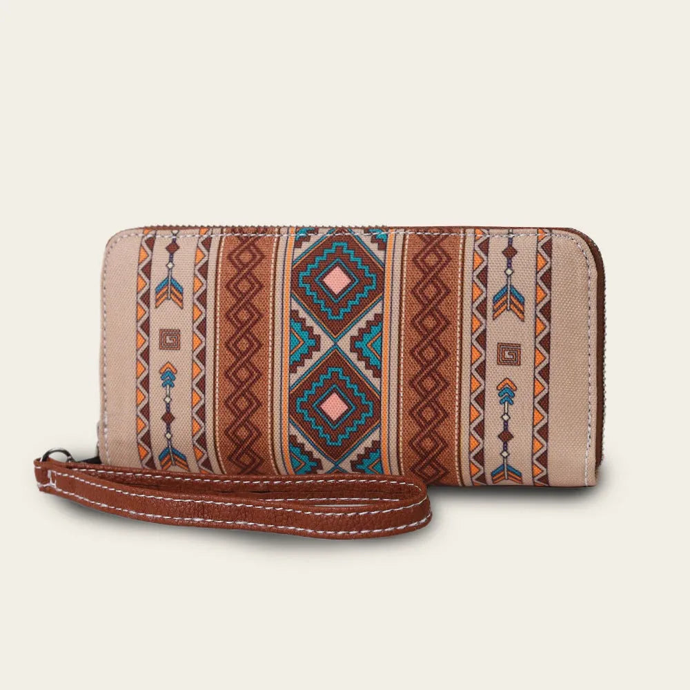 Canvas RFID blocking wallet with striped bohemian design in 20x10x2cm size