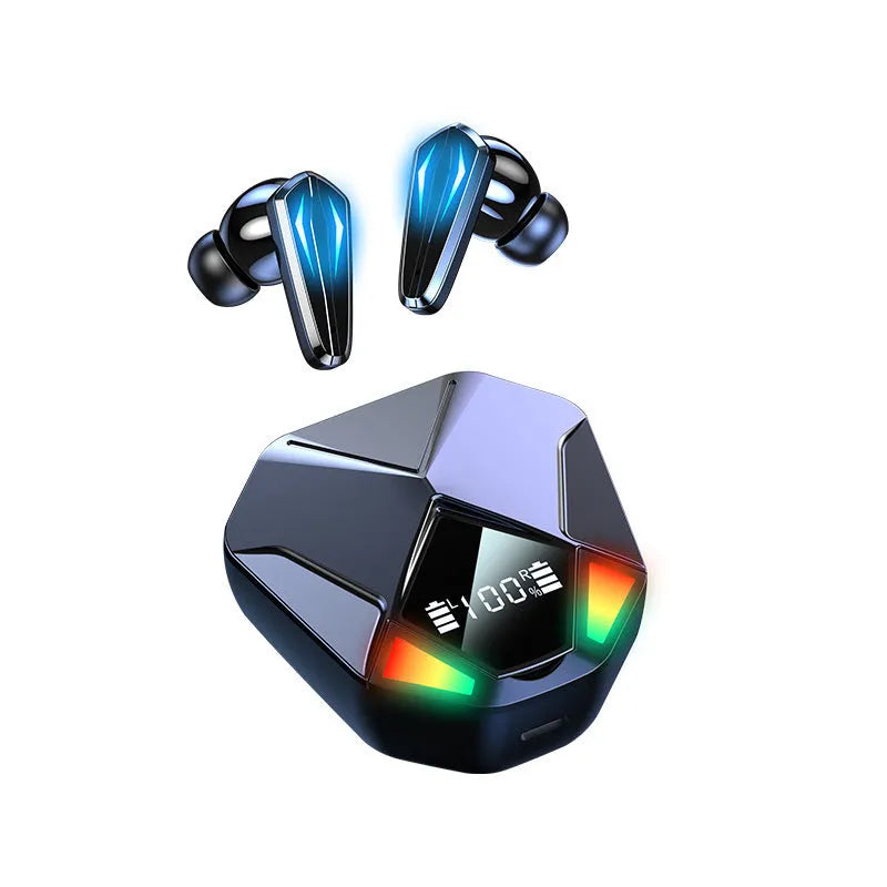 Low-latency Bluetooth gaming headset with earplug-style fit for e-sports.