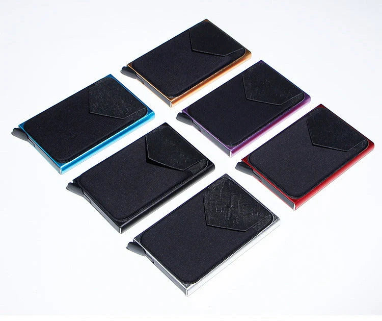 Aluminium alloy anti-theft credit card holder with lycra cloth strap in multiple colours
