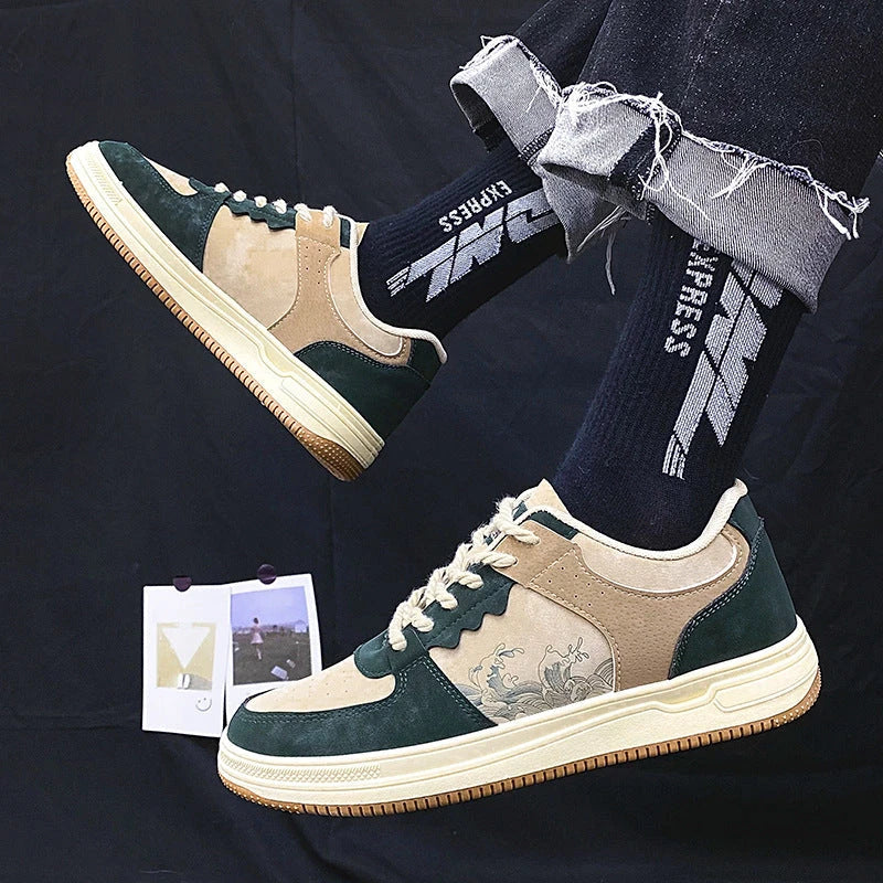 Comfortable lace-up casual shoes for men in various colors featuring soft, thick soles, breathable mesh lining, and stylish stitching details