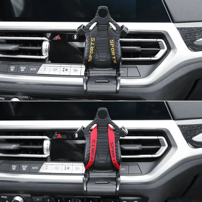 Stylish car air vent phone mount with secure clamping mechanism, adjustable viewing angle, and compatibility for phone charging