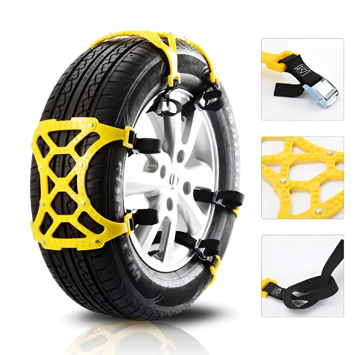 Yellow 6-piece polyurethane car snow chains for cars, vans and off-road vehicles on snow
