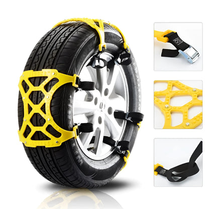 Yellow 6-piece polyurethane car snow chains for cars, vans and off-road vehicles on snow