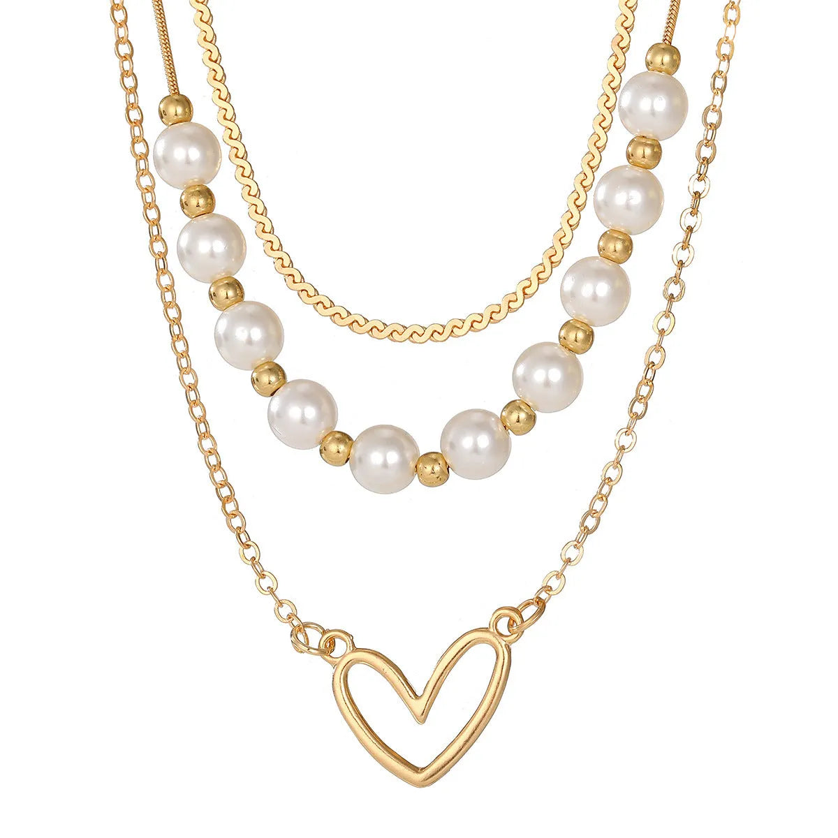 Vintage love heart pearl gold necklace with adjustable chain and electroplated pendant