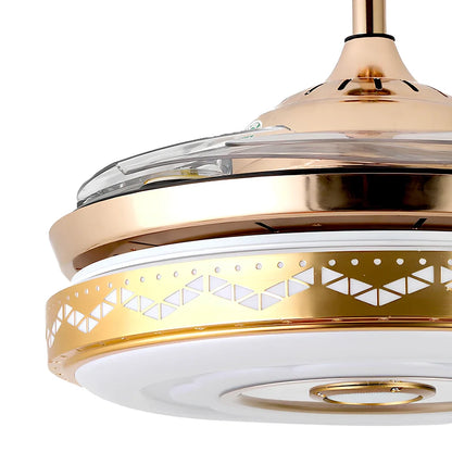 42-inch acrylic ceiling fan light in European style with Bluetooth music and gold three-tone LED, iron frame for living room installation