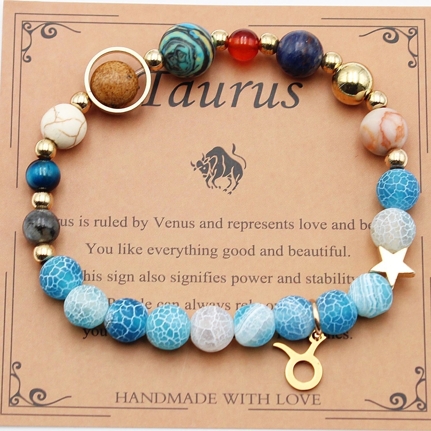 Handcrafted zodiac bracelets with natural stone beads and constellation designs