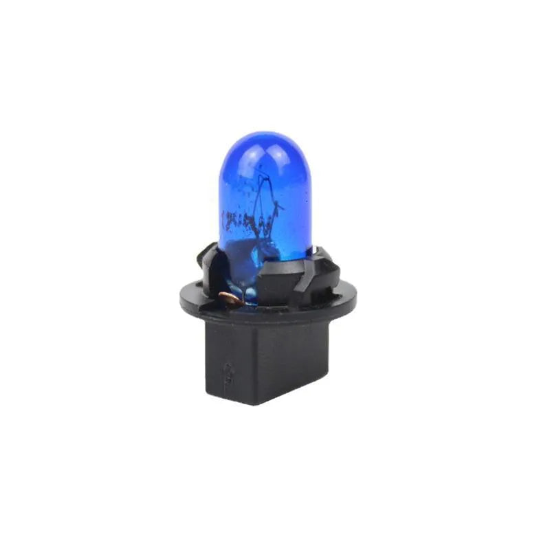 T5 car bubble meter indicator light in quartz glass construction for general vehicle models with 12V 1.2W power and a choice of six colours including amber, blue, green, purple, red, and yellow for dashboard and gauge illumination