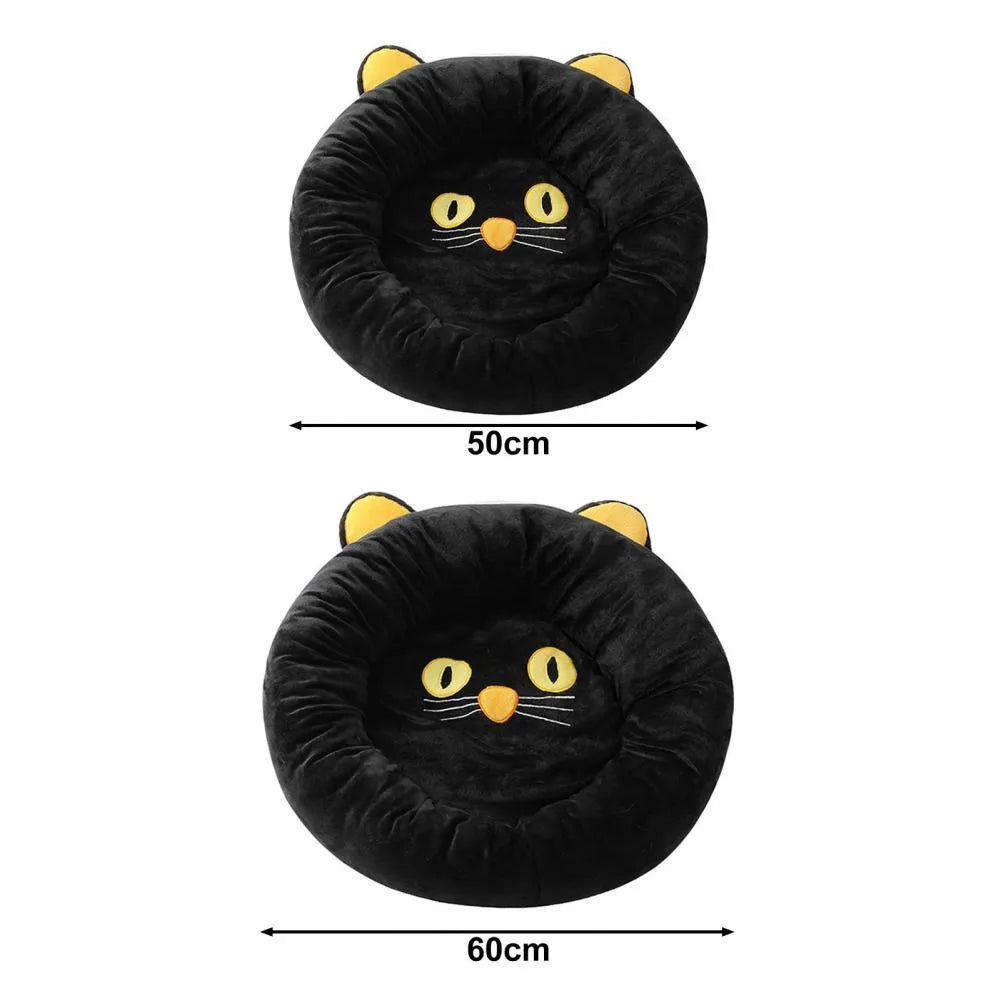 Black cat shaped velvet pet nest bed with raised edges for cats